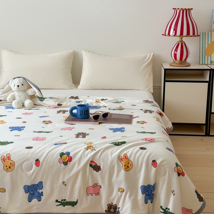 91家纺网 家纺一手货源 找家纺 觅糖家纺 2025新款软糯针织云柔大豆夏被 动物乐园