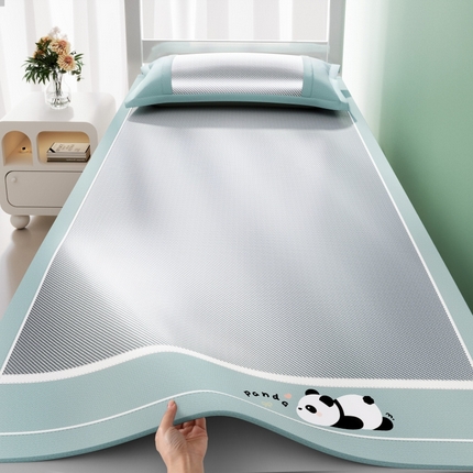 川悦生活 2025新款纯色凉感冰丝席-小床 眠眠熊猫-蓝灰