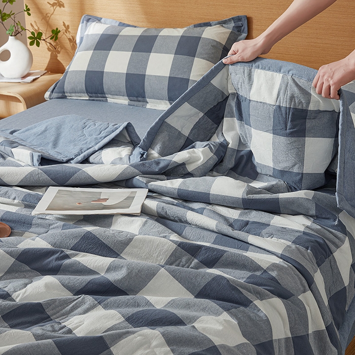 91家纺网 家纺一手货源 找家纺 西域种棉人·千百笠 2025新款A类100%新疆棉花夏凉被纯棉全棉填充原棉空调被手工宽边水洗棉夏被 蓝中格