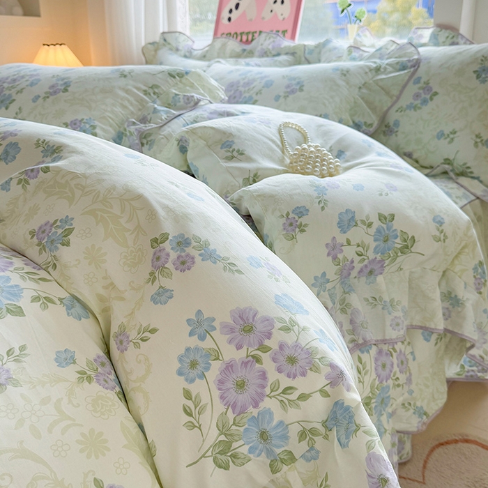 91家纺网 家纺一手货源 找家纺 宜凡家纺 2025新款全棉蕾丝花边床裙三件套 午后时光