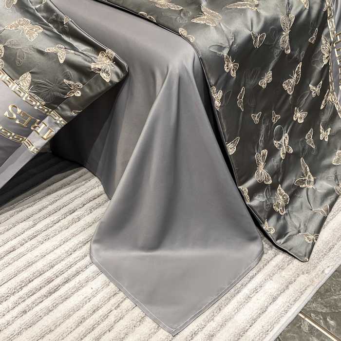 91家纺网 家纺一手货源 找家纺 子曰 2025新款金丝提花浮雕刺绣水洗真丝夏被四件套夏凉被空调被 醉蝴蝶-灰