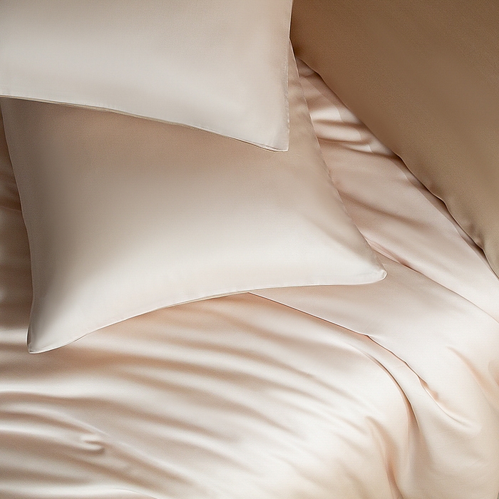 91家纺网 家纺一手货源 找家纺 云栖家居 202560支兰精天丝纯拼色四件套 香槟咖