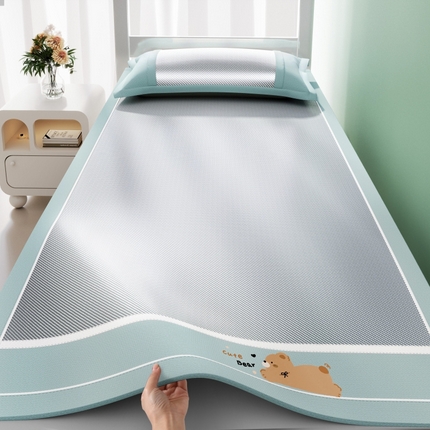 川悦生活 2025新款纯色凉感冰丝席-小床 诺尼熊-蓝灰