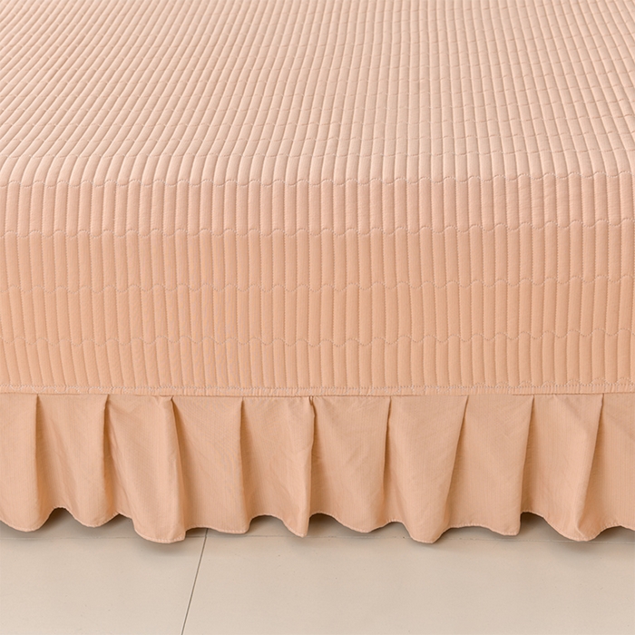 91家纺网 家纺一手货源 找家纺 星窝家纺 2025新款水洗棉花边床裙式多功能床盖三件套 经典橘色