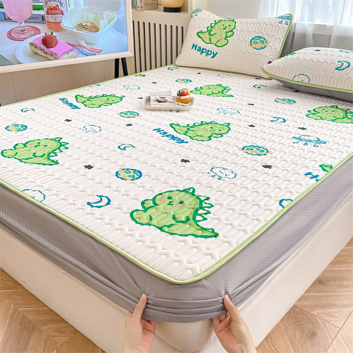 91家纺网 家纺一手货源 找家纺 布卢姆床垫 2025新款5mmA类乳胶凉席床笠套件夏被组合 可爱恐龙