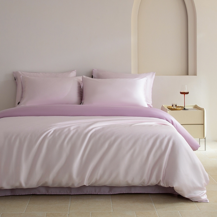 91家纺网 家纺一手货源 找家纺 云栖家居 202560支兰精天丝纯拼色四件套 极耀紫