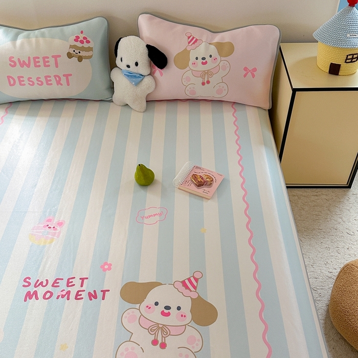 91家纺网 家纺一手货源 找家纺 美乐迪家纺 2025新款碳光凉感冰丝席 蛋糕大耳狗