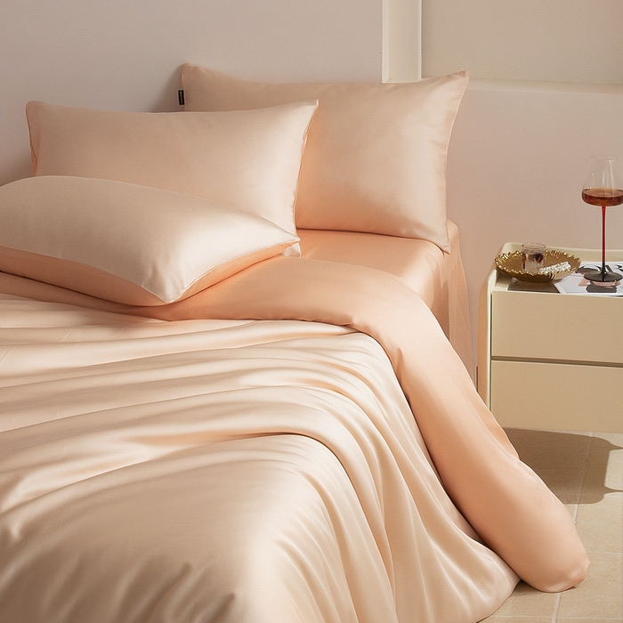 91家纺网 家纺一手货源 找家纺 云栖家居 202560支兰精天丝纯拼色四件套 芝芝白桃