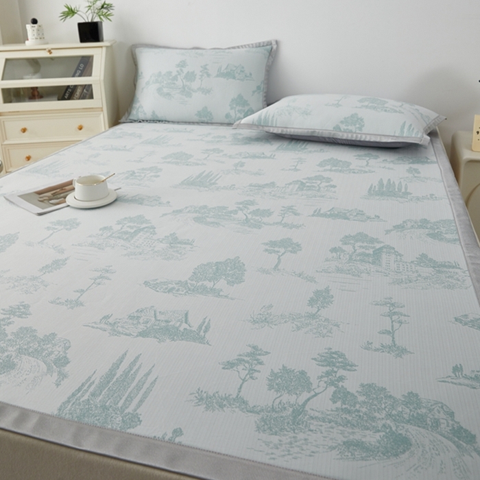 91家纺网 家纺一手货源 找家纺 曲宿家纺 2025新款A类高分子色织提花软凉席系列 山涧-湖蓝