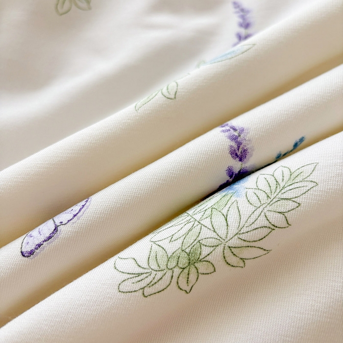 91家纺网 家纺一手货源 找家纺 金喜 2025新款小清新风格有氧针织双层纱大豆被夏被四件套 薰衣草