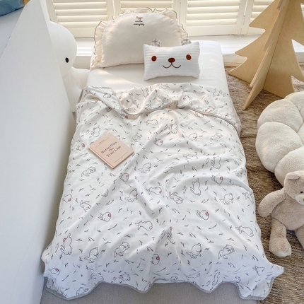 潮邦 2025新款全棉双层纱多功能盖毯 兔跳跳