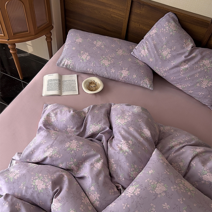 91家纺网 家纺一手货源 找家纺 优品阁  2025新款A类全棉有氧双层纱四件套 安然花语