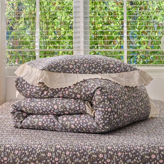 91家纺网 家纺一手货源 找家纺 X猫先生 2025新款法式全棉双层纱床盖套件夹棉床单三四件套（A类母婴级） 朵蔓