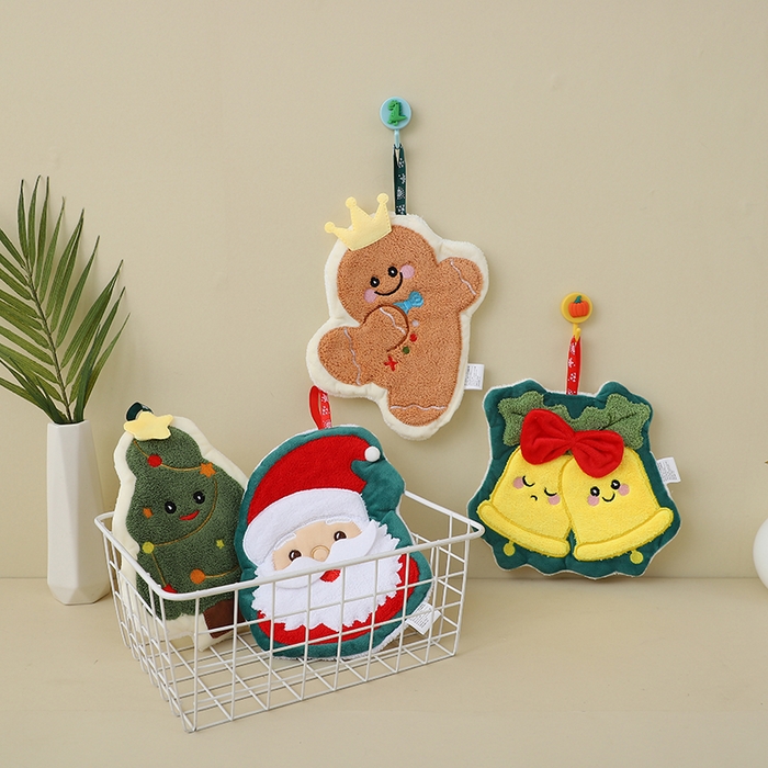 91家纺网 家纺一手货源 找家纺 彩虹毛巾 2025新款珊瑚绒卡通可挂式加厚吸水不掉毛可爱小毛巾厨房洗手间挂巾便携式懒人擦手布-圣诞系列 圣诞老人18*23cm 擦手巾/只