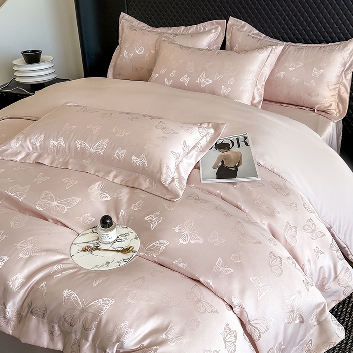 91家纺网 家纺一手货源 找家纺 狂想家 2025新款高奢提花水洗天丝系列四件套 蝶之恋轻奢粉