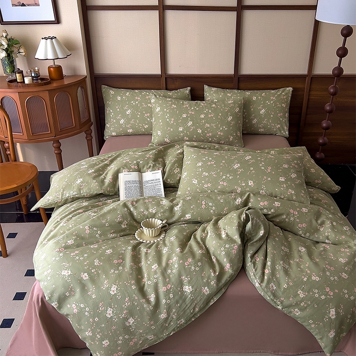 91家纺网 家纺一手货源 找家纺 优品阁  2025新款A类全棉有氧双层纱四件套 浅汐