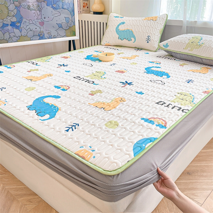 91家纺网 家纺一手货源 找家纺 布卢姆床垫 2025新款5mmA类乳胶凉席床笠套件夏被组合 恐龙世界