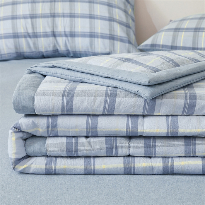 91家纺网 家纺一手货源 找家纺 2025新款A类里外全棉夏凉被100%新疆棉纯棉全棉填充无印格子款空调被原棉夏被 里外全棉-森蓝格