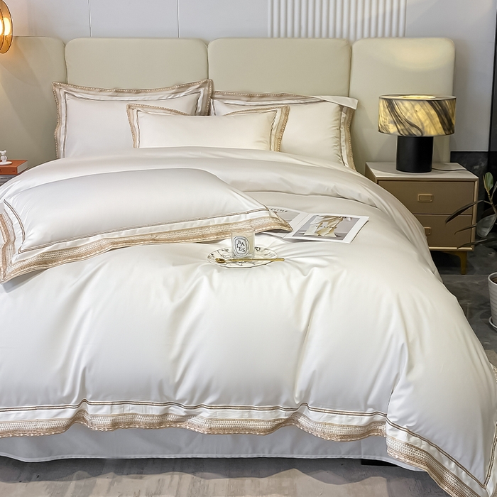 91家纺网 家纺一手货源 找家纺 瑞驰家纺 2025新款长绒棉纯棉绣花四件套--千寻系列 千寻-莫兰迪白