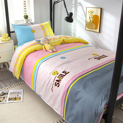 91家纺网 家纺一手货源 找家纺 悦织湾家纺 2025新款印花学生宿舍亲肤芦荟棉三件套单双人四件套轻奢印花磨毛床上用品 甜蜜微笑