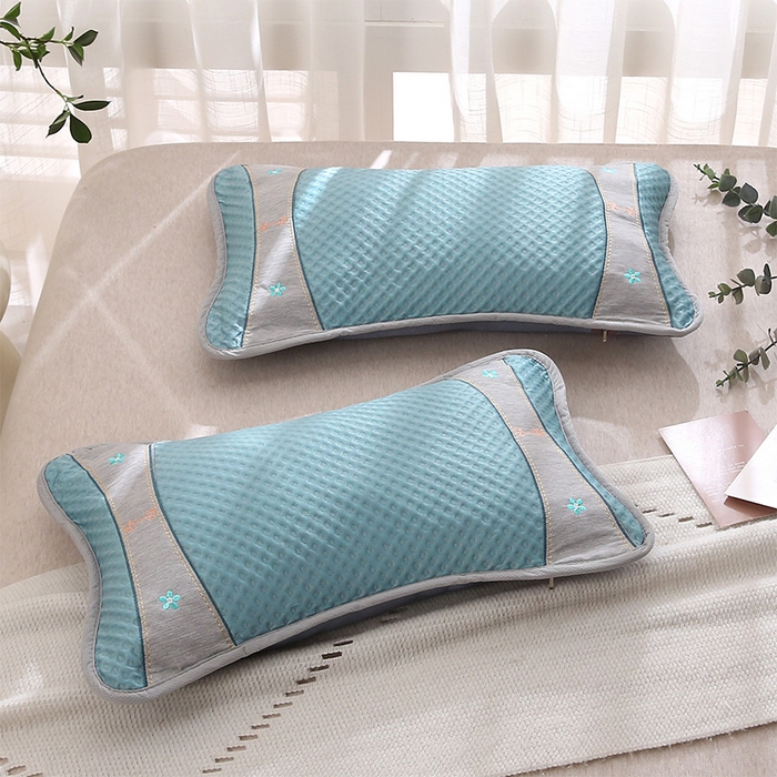 91家纺网 家纺一手货源 找家纺 纽乐家纺 2025夏季夏凉茶香枕头冰丝凉感华夫格凉豆豆茶叶茉莉花枕头枕芯 冰丝华夫格茶香枕-蓝色 35x55cm/只