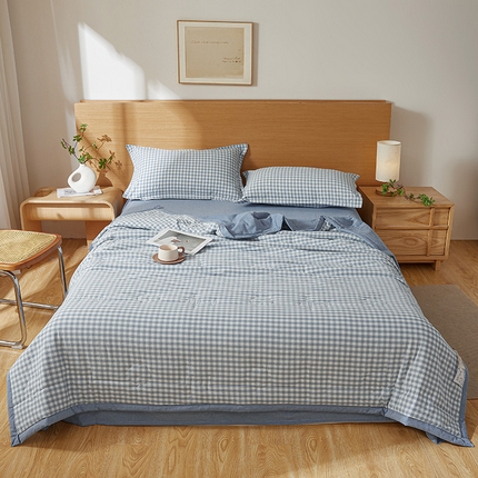 西域种棉人·千百笠 2025新款A类100%新疆棉花夏凉被纯棉全棉填充原棉空调被手工宽边水洗棉夏被 水兰小格