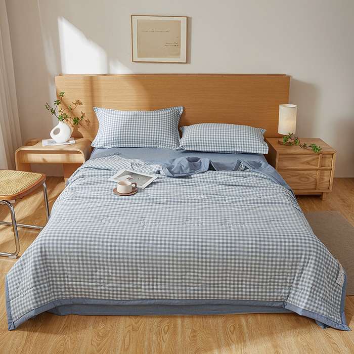 91家纺网 家纺一手货源 找家纺 西域种棉人·千百笠 2025新款A类100%新疆棉花夏凉被纯棉全棉填充原棉空调被手工宽边水洗棉夏被 水兰小格