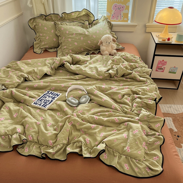 91家纺网 家纺一手货源 找家纺 欧尚 2025新款细黑边夏被床单床盖三件套 玫瑰恋人