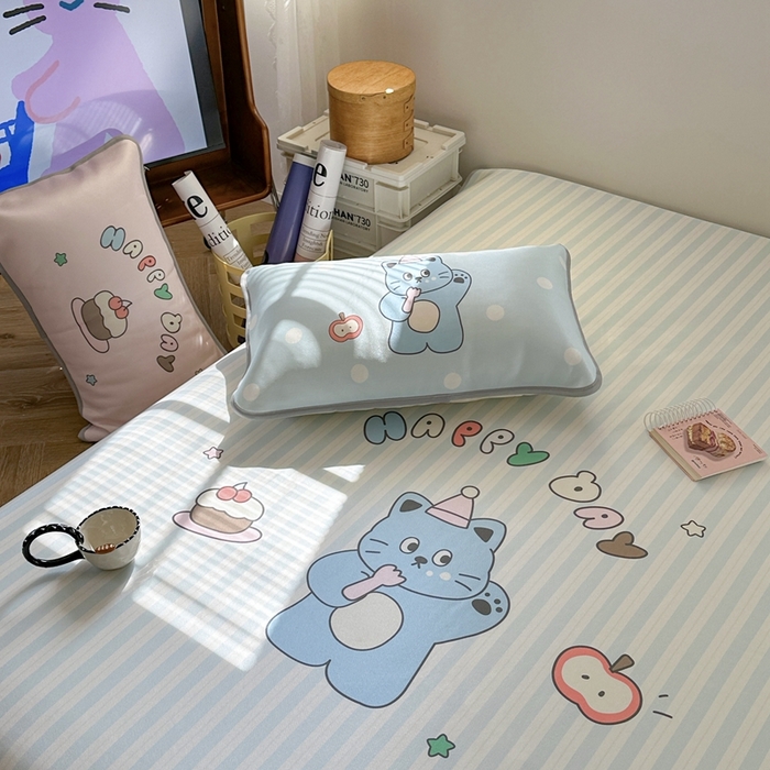 91家纺网 家纺一手货源 找家纺 美乐迪家纺 2025新款碳光凉感冰丝席 派对猫咪