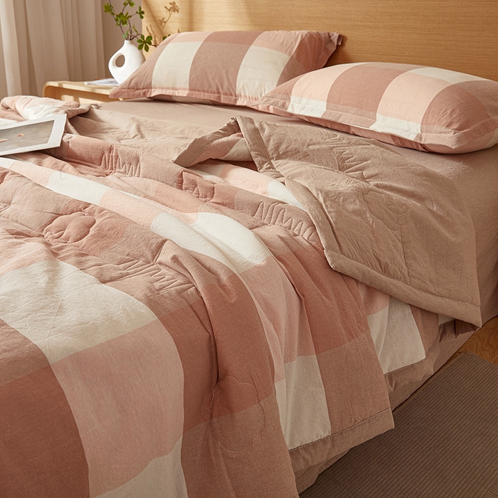 91家纺网 家纺一手货源 找家纺 西域种棉人·千百笠 2025新款A类100%新疆棉花夏凉被纯棉全棉填充原棉空调被手工宽边水洗棉夏被 卡其大格