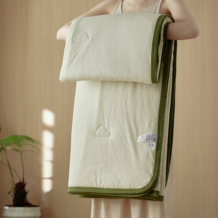 91家纺网 家纺一手货源 找家纺 安莱生活 2025新款全棉纯棉云感针织棉双拼夏被夏凉被空调被 桉树绿双拼