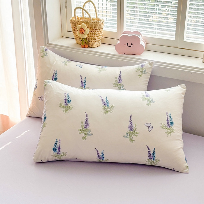 91家纺网 家纺一手货源 找家纺 金喜 2025新款小清新风格有氧针织双层纱大豆被夏被四件套 薰衣草