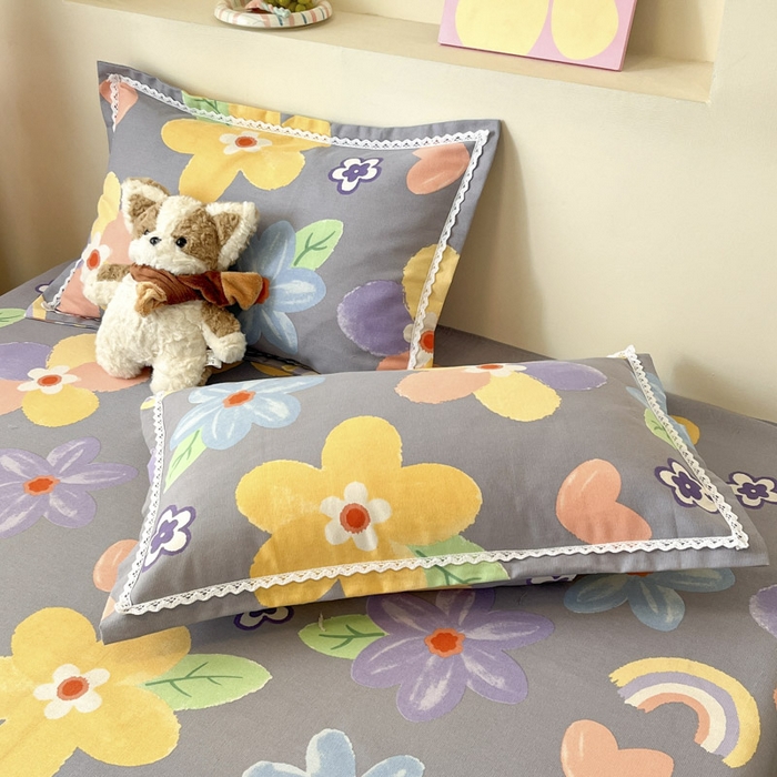 91家纺网 家纺一手货源 找家纺 新印象  2025新款花边老粗布床单款床笠款三件套莫奈花园