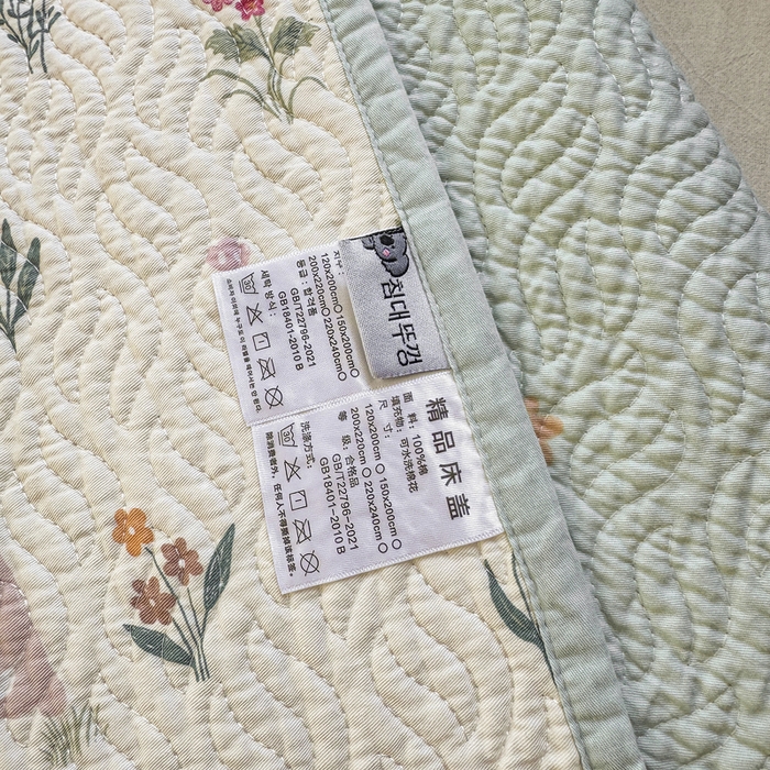 91家纺网 家纺一手货源 找家纺 宜梦家居【需要买家秀请联系老板】 2025新款双面纯棉夹层新疆棉花高温砂洗全棉床盖 仙草兔