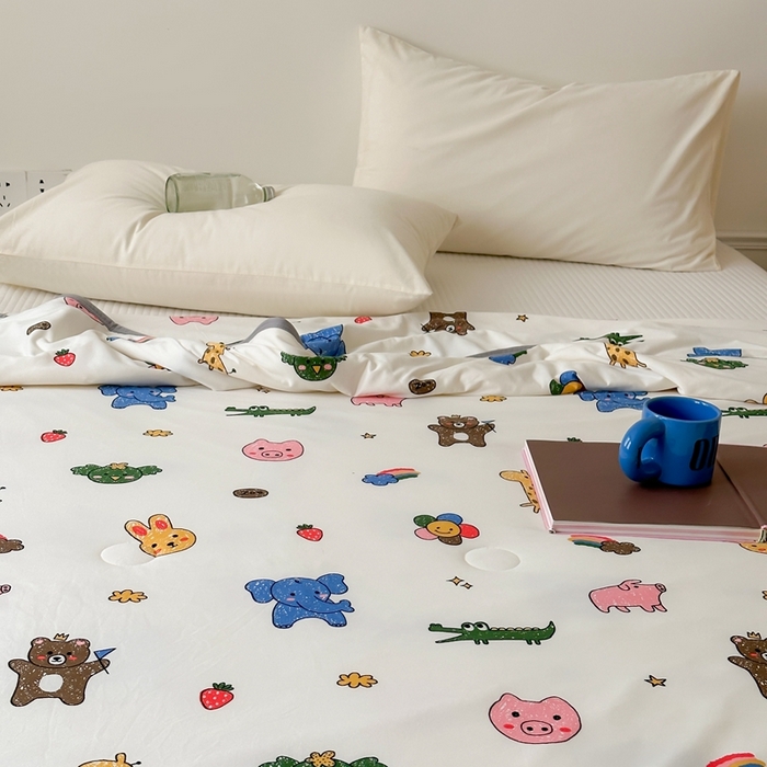 91家纺网 家纺一手货源 找家纺 觅糖家纺 2025新款软糯针织云柔大豆夏被 动物乐园