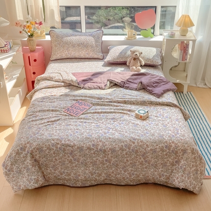 老帅的工厂店 2025新款a类云感双层纱7a抗菌夏被床盖四件套 满园春紫