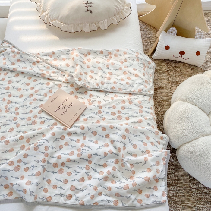 91家纺网 家纺一手货源 找家纺 潮邦 2025新款全棉双层纱多功能盖毯 白露-白