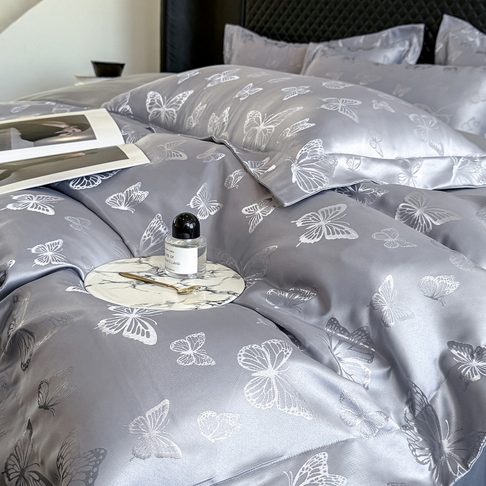 91家纺网 家纺一手货源 找家纺 狂想家 2025新款高奢提花水洗天丝系列四件套 蝶之恋高级灰