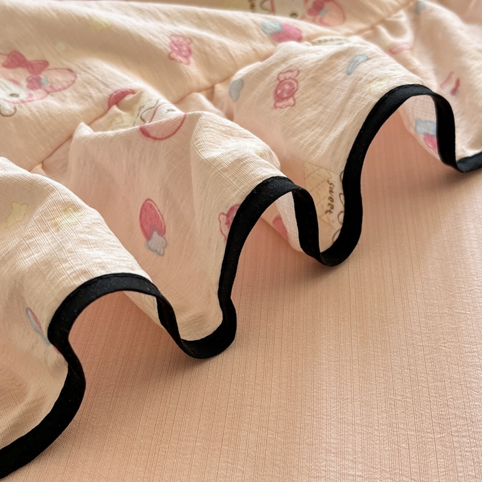 91家纺网 家纺一手货源 找家纺 欧尚 2025新款细黑边夏被床单床盖三件套 粉蒂