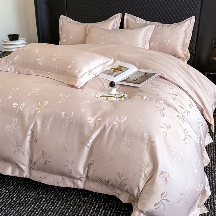 91家纺网 家纺一手货源 找家纺 狂想家 2025新款高奢提花水洗天丝系列四件套 情结轻奢粉