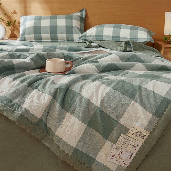 91家纺网 家纺一手货源 找家纺 西域种棉人·千百笠 2025新款A类100%新疆棉花夏凉被纯棉全棉填充原棉空调被手工宽边水洗棉夏被 绿中格