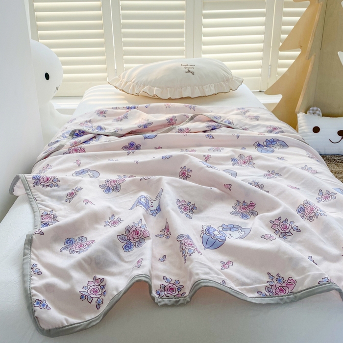 91家纺网 家纺一手货源 找家纺 潮邦 2025新款全棉双层纱多功能盖毯 雨伞兔