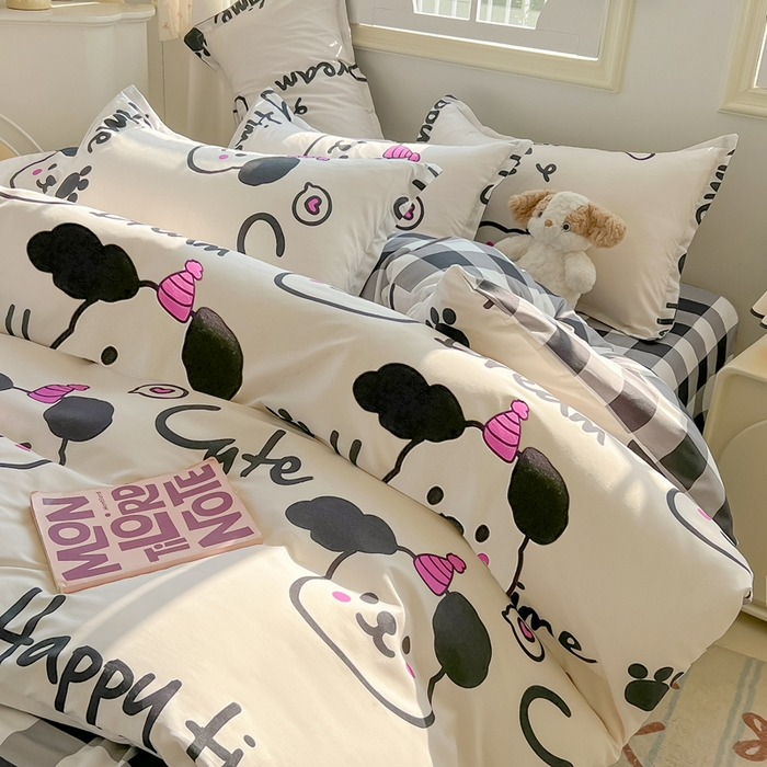 91家纺网 家纺一手货源 找家纺 悦织湾家纺 2025新款亲肤芦荟棉四件套轻奢印花磨毛床上用品亲肤棉四件套 可爱多