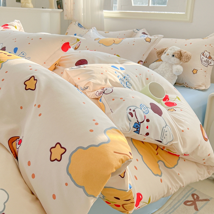 91家纺网 家纺一手货源 找家纺 悦织湾家纺 2025新款亲肤芦荟棉四件套轻奢印花磨毛床上用品亲肤棉四件套 蛋糕熊