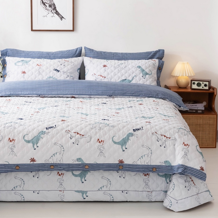 91家纺网 家纺一手货源 找家纺 优乐家纺 2025新款纯棉印花夹棉系列四件套-纽扣款新狂欢乐园