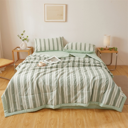 2025新款A类里外全棉夏凉被100%新疆棉纯棉全棉填充无印格子款空调被原棉夏被 里外全棉-绿条格