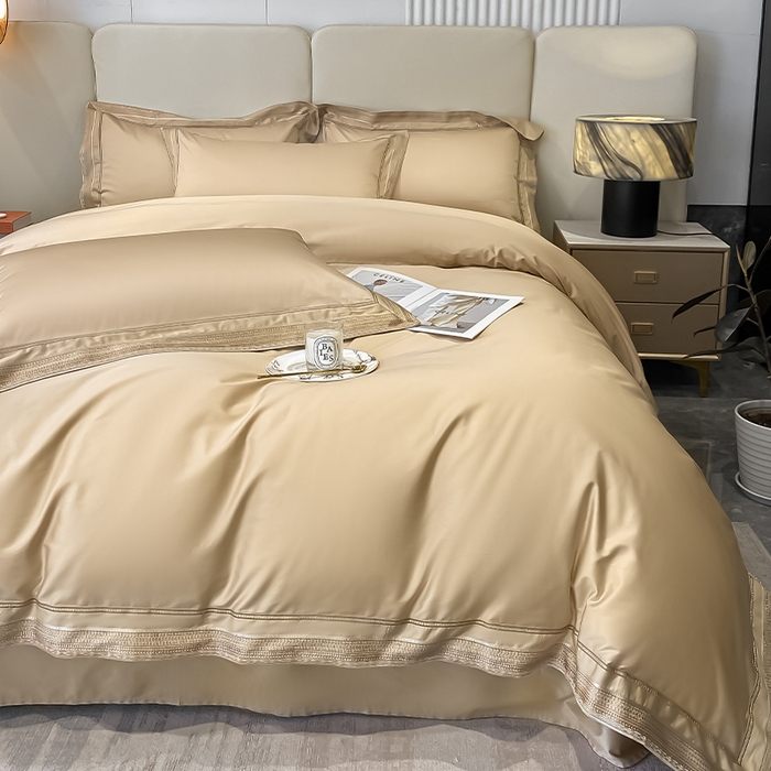 91家纺网 家纺一手货源 找家纺 瑞驰家纺 2025新款长绒棉纯棉绣花四件套--千寻系列 千寻-香槟金