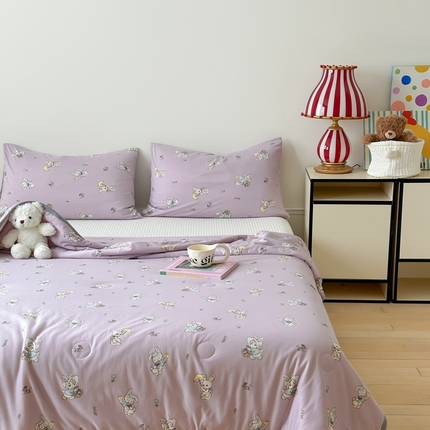 觅糖家纺 2025新款软糯针织云柔大豆夏被 花蓝小兔