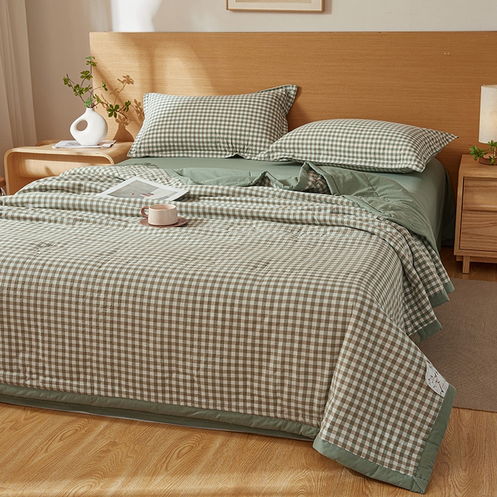 91家纺网 家纺一手货源 找家纺 西域种棉人·千百笠 2025新款A类100%新疆棉花夏凉被纯棉全棉填充原棉空调被手工宽边水洗棉夏被 绿小格