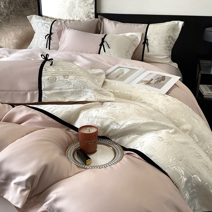 91家纺网 家纺一手货源 找家纺 （总）优悦生活馆 2025年新款工艺款冰丝浮雕拼接四件套